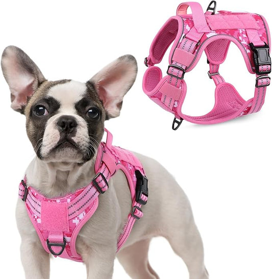 rabbitgoo Tactical Dog Harness for Large Dogs, No Pull Military Service Vest with Handle & Molle, Easy Control for Training Walking, Adjustable Reflective Straps, Pink Camo, S