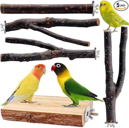 Bird Toys Parakeet Perch Budgie Perch Wood Stand Fork Toys Multi-Branch Perch Platform Toy for Small Conures,Cockatiel,Parrotlet,Lovebird,Parrot,Finches