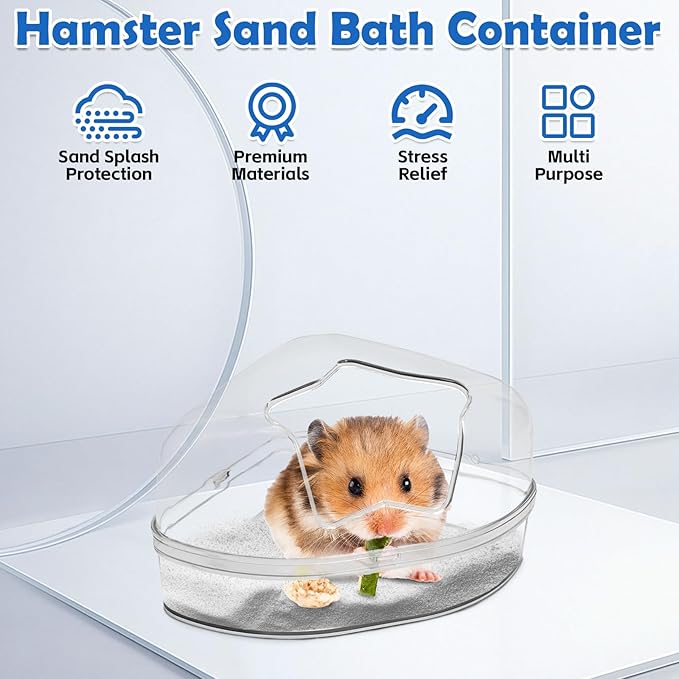 PINVNBY Large Hamster Sand Bath Container Chinchilla Dust Bathroom Small Animal Bathtub Transparent Gerbil Litter Box with Spoon for Dwarf & Syrian Mice Lemming (Star-Shaped Opening)