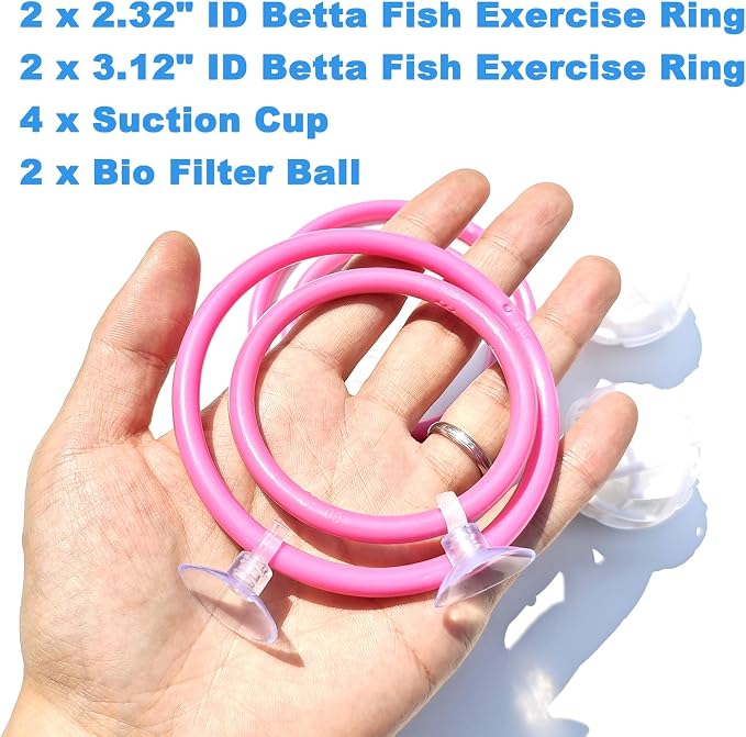 Betta Fish Toys - 4 Training Rings & 2 Bio Filter Balls, Beta Exercise Loop Toys and Nitrifying Balls Set, Betta Fish Tank Accessories Feeding Ring for Small Tank Decor Aquarium Water Conditioner