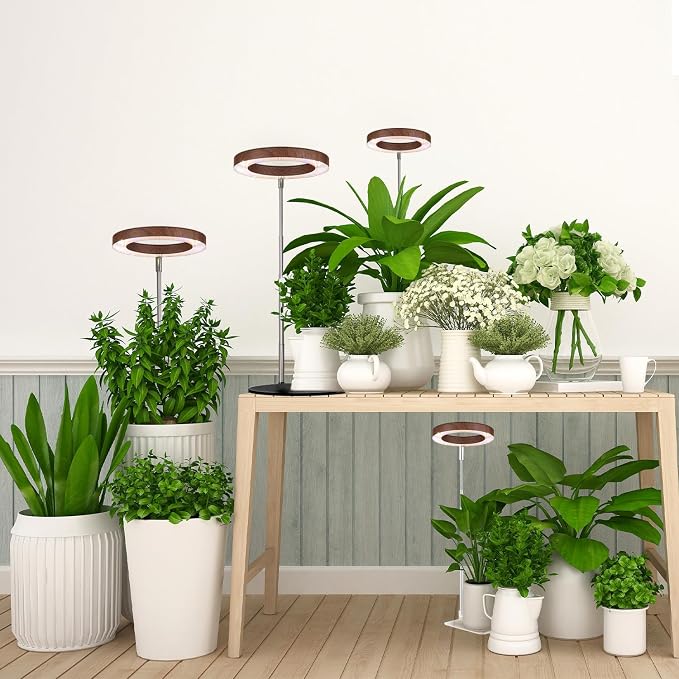 144 LEDs Plant Grow Light for Indoor Plant,Walnut Wood Grain Aluminum LED Grow Light with Black Base, Height Adjustable,6.3" Aluminum Housing,Automatic Timer with 8/12/16 Hours,2 Pack