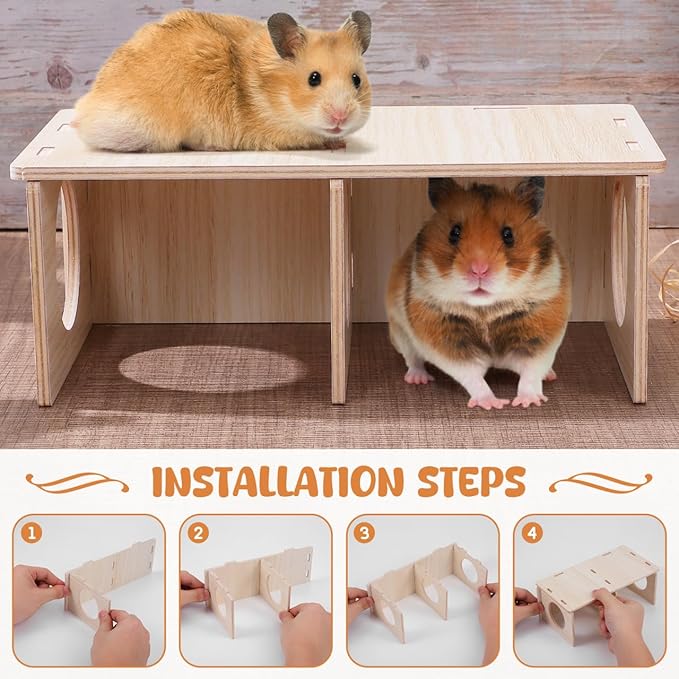 Gadpiparty Hamster Houses and Hideouts, Multi Chamber Hamster Hideout, with Two Rooms, Wood Cabin and for Guinea Pigs, Mice, Rats, and Small Pets - Toy for Play and Rest