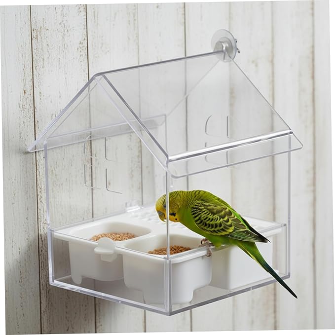 Pull-Out No Mess Bird Feeder for Cage, 3-in-1 Transparent Bird Feeder Squirrel Proof Birdfeeder and Waterer for Parrots Garden Fence