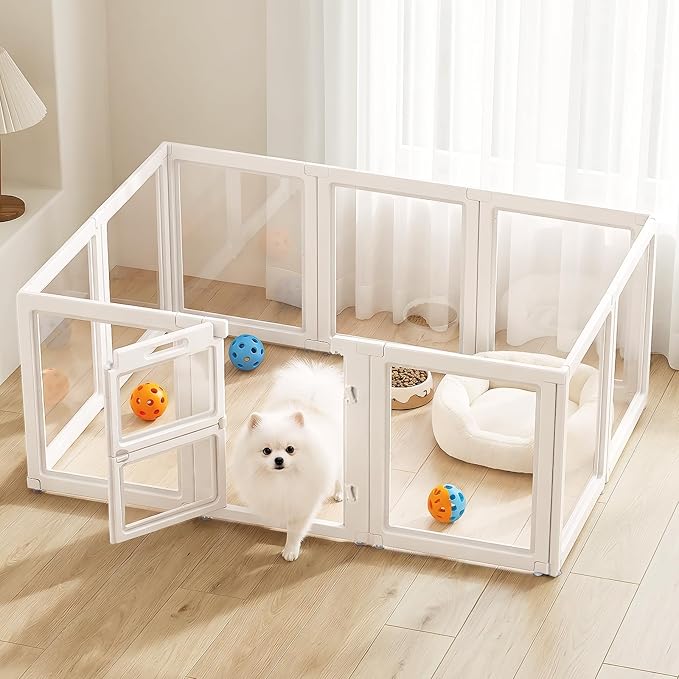 Acrylic Dog Playpen,Clear Plastic Dog Play Pen Indoors,Easy Assemble Dog Playpen-Puppy Playpen,Rabbit and Cat, Small Pet Pen, Dog Pen Indoor (White, 30.3" H, 10PCS)