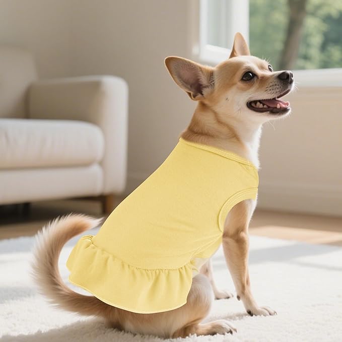 2 Pcs Dog Dress Cute Cat Skirt Solid Color Summer Clothes for Small Pet Dogs Cat (Yellow,Pink, X-Small)