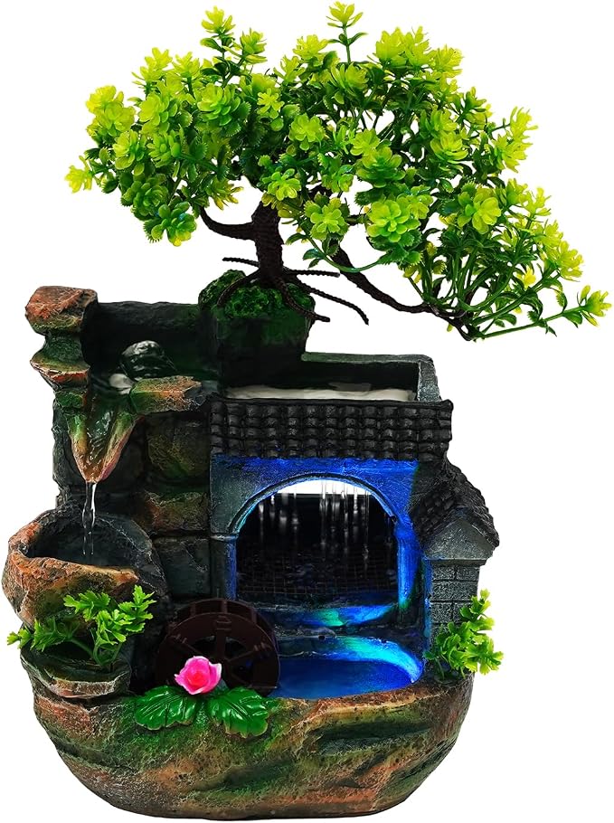 Indoor Fountain Rockery Tabletop Fountain Water Feature Meditation Desktop Fountains for Home Office Decor or Giving 7.87' x 5.9'' x 11.81'' with LED Light