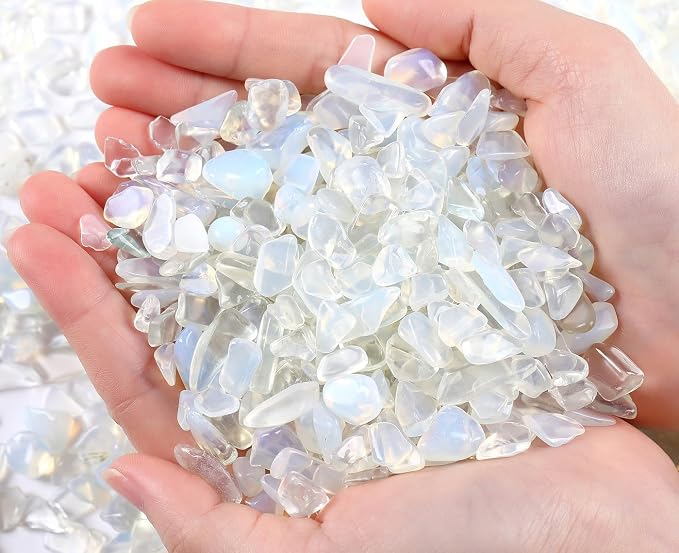 QINJIEJIE Opal Crystal Chips Natural Stone Gravel Bulk Crushed Rocks Pieces | 0.55Lbs Polished Quartz Stone Decorative Fish Tank Pebbles Vase Filler Irregular Shaped Tumbled Gemstone for Home