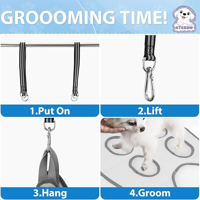 ATESON Pet Dog Grooming Hammock Harness for Medium Dogs Nail Trimming, Dog Sling for Cutting Nails, Dog Hanging Holder Hanger with Nail Clippers, Nail File, Scissors