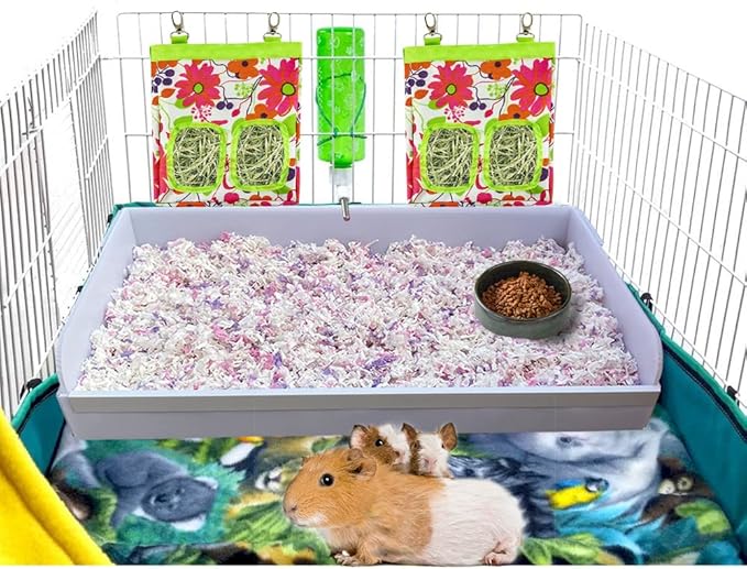 Andescobo Guinea Pig Litter Box Guinea Pig Kitchen for All C&C and Midwest Cages,Guinea Pig Hay Box Keep The Guinea Pig Cage Clean and Tidy. White