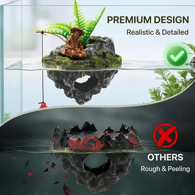 Aquarium Floating Island Decoration, Ornaments Betta Leaf pad Hammock 6inch Plastic Artificial Plant Goldfish Fish Hides Small Tank/Reptiles Plants Driftwood for Betta, Guppy & Shrimp