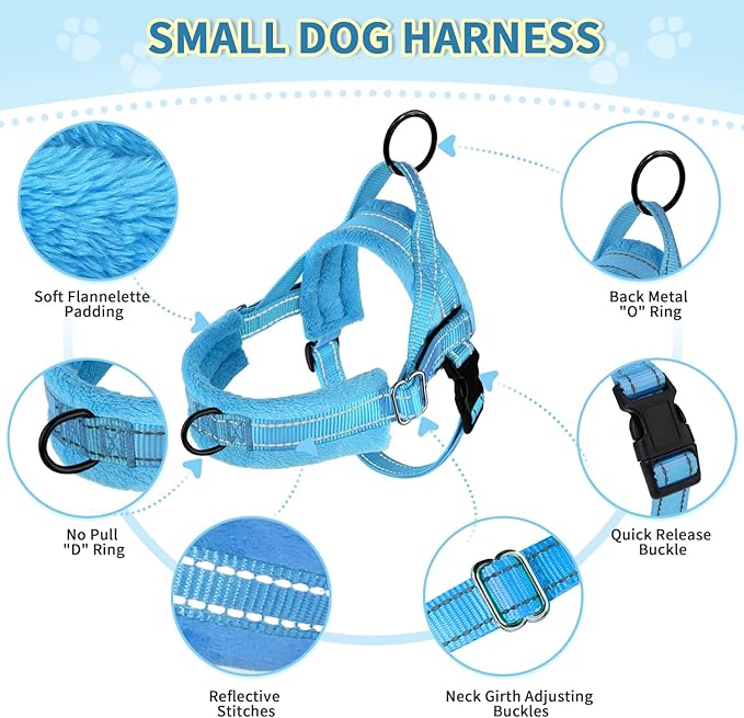 Lukovee No Pull Dog Harness and Leash Set, Soft Padded Small Dog Harness, Neck & Chest Adjustable Reflective Vest Puppy Harness with 4ft Lightweight Anti-Twist Dog Leash for Small Dogs (LBL, XS)