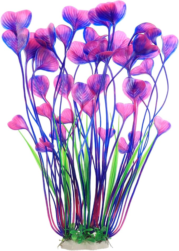 Fish Tank Decorations Aquarium Plastic Plants Large 16 inch 2Pcs | Artificial Plants Decoration Ornament Safe for All Fish- (Purple 2 pcs)