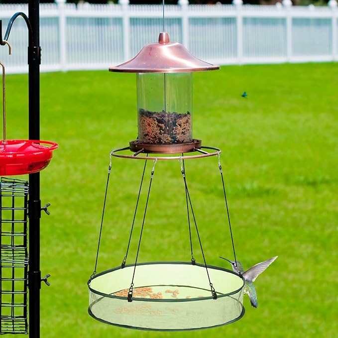 FoldTier 1 Pieces Universal Wild Bird Seed Catcher Hanging Hoop Platform Bird Seed Catcher Tray for Hummingbird Feeders Bee Feeder Outdoor Garden Accessories (24 Inch)