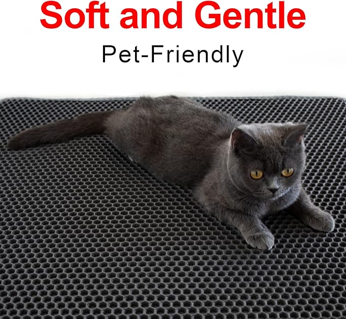 Waretary Cat Litter Box Mat: 36"x 30" Waterproof Kitty Cat Litter Trapping Mat, Easy-clean Double-layer Scatter Control Pad Rug (Black)