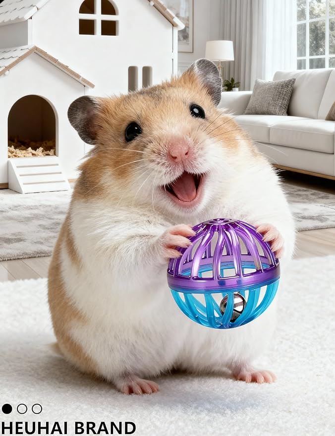 10-Pack Hamster Toys with Bell, Colorful Balls for Pet Hamsters, Scurry Back and Forth (1.5'' - 2.2'')