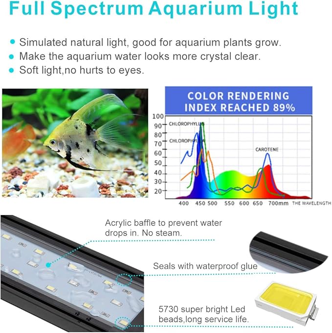 hygger 25W Full Spectrum Aquarium Light with Aluminum Alloy Shell Extendable Brackets, White Blue Red LEDs, External Controller, for Freshwater Fish Tank (36-46 inch)