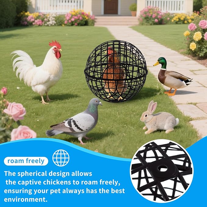 AceOrbit 3 Pcs Chicken Balls Cage 2025 Chicken Orb Ball Cage to Free Range Rolling Movable Poultry Coop Ball, Mobile Safety Globe Cages for Pigeons Rabbits Ducks Outside Roaming (11.02 Inch,Black)