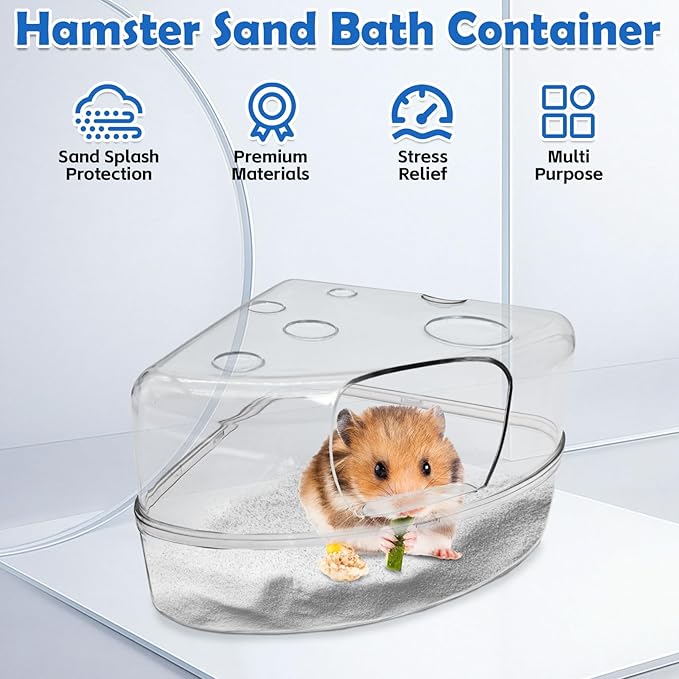 PINVNBY Large Hamster Sand Bath Container Chinchilla Dust Bathroom Small Animal Bathtub Transparent Gerbil Litter Box with Spoon for Dwarf & Syrian Mice (Square Opening)