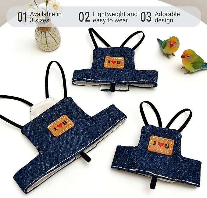 Bird Flight Harness Vest, Adjustable Training Design Anti-Bite, Suit with Leash for Parakeets Cockatiels Conures Budgies, Bird Flying Clothes with Rope and Handle (Cowboy L)