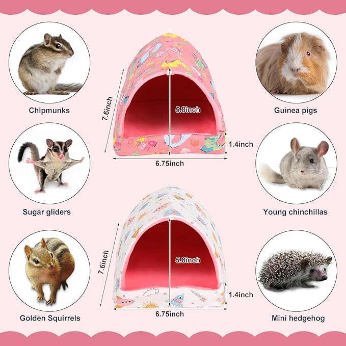 UPINS 2 Pack Guinea Pig Bed, Guinea Pig Hideout Washable Small Animal House Cage Accessories for Dwarf Rabbits Chinchillas Hamsters Hedgehogs Ferrets Bearded Dragons and Rats