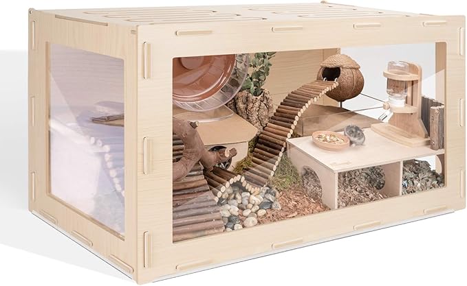 Niteangel Bigger World - MDF Aspen Terrarium for Hamster Gerbils Mice Lemming Degus or Other Small-Sized Pets(30 x 15 x 17.7 inches, Burlywood)