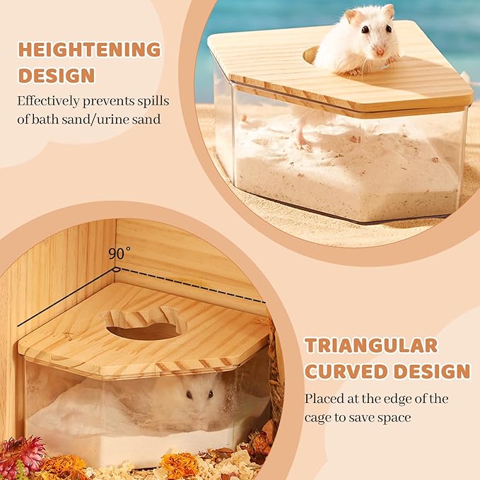 Hamster Sand Bath Box Container, Hamster Bath Sand Gerbil Sand Bath Hamster Dust Bath, Hamster Litter Box Chinchilla Dust Bath Hamster Accessories(Pentagon+Ladder) (Pentagon+Ladder)