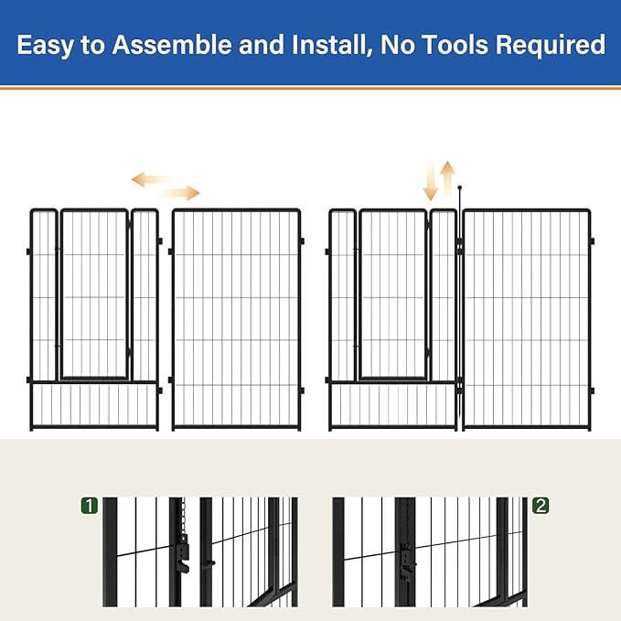 Dog Playpen 42 inch 4 Panels for Indoor & Outdoor Use – Heavy-Duty Metal Pet Fence with Ground Stakes, Rounded Ball Tops for Safety, Stable & Foldable Design, Easy to Assemble