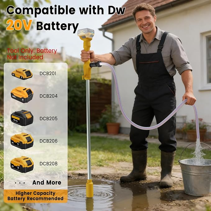 Cordless Stick Water Transfer Pump Compatible with Dewalt 20V Battery | Tool Only, 720 GPH Portable Electric Water Pump, Sump Pump, 160W Brushless Utility Water Pump for Pool, Garden, Pond and Boat