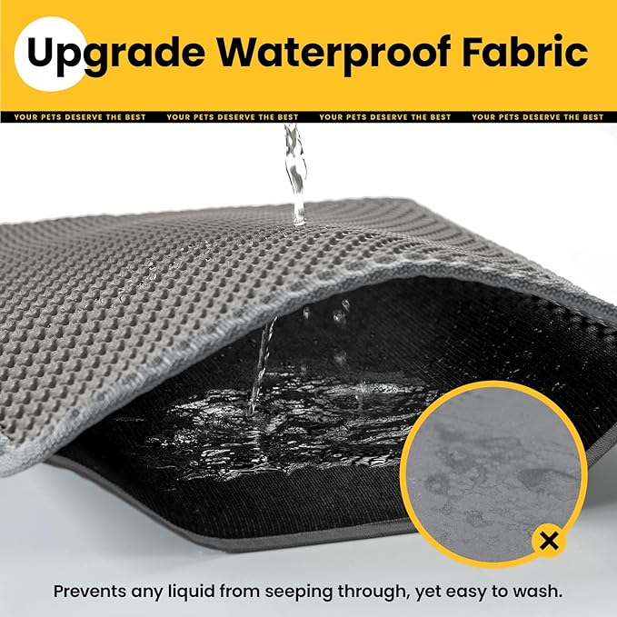 Cat Litter Mat-24"X18" Litter Box Mat for Kitty, EVA Honeycomb Double Layer Design, Urine & Waterproof Scatter Control, Less Waste, Easier To Clean,Non Slip, Gray