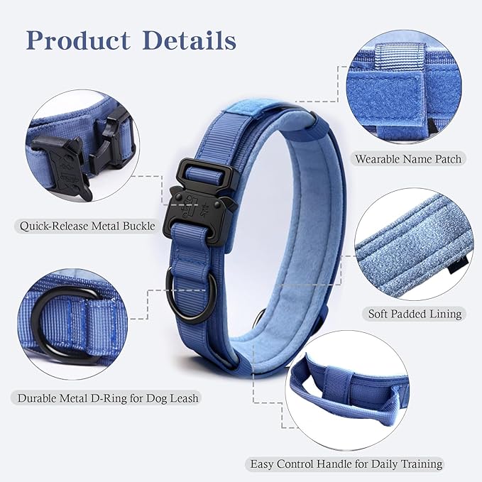 Xqpetlihai Tactical Dog Collar Adjustable Military Nylon Dog Collar with Control Handle and Heavy Duty Metal Buckle for Medium and Large Dogs (Dark Blue,S)