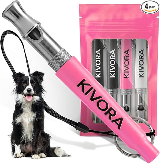 KIVORA 4 Pack Dog Whistle to Stop Barking Neighbors Dog,304 Stainless Steel Adjustable Ultrasonic Silent Dog Training Whistle for Recall & Bark Control,Professional Whistle Suitable for All Dogs(pink)