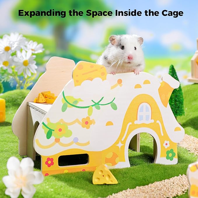 mini&moe Hamster Hideout - Hamster Houses and Hideouts with Window Small Animals Cage Accessories with Paltform for Rat Gerbils and Other Small Pets