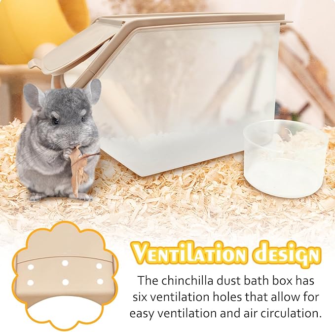 PINVNBY Chinchilla Dust Bath House Hamster Sand Bath Container Transparent Totoro Plastic Sand Bath House with Sand Cup Cage Accessories for Guinea Pig Hedgehog and Other Small Animals（Coffee Color）