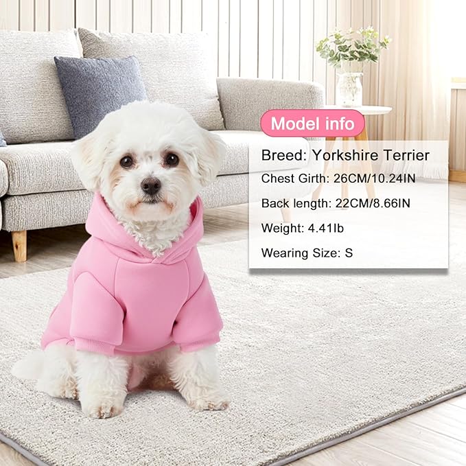 2 Pack Dog Hoodie Warm Hood Dog Sweater Cold Weather Small Dogs Sweatshirt Comfort Pet Clothes for Small Medium Dogs with Pockets (Pink, M (Back: 11.4",Chest: 16.9", 5.8-8.8 lbs))