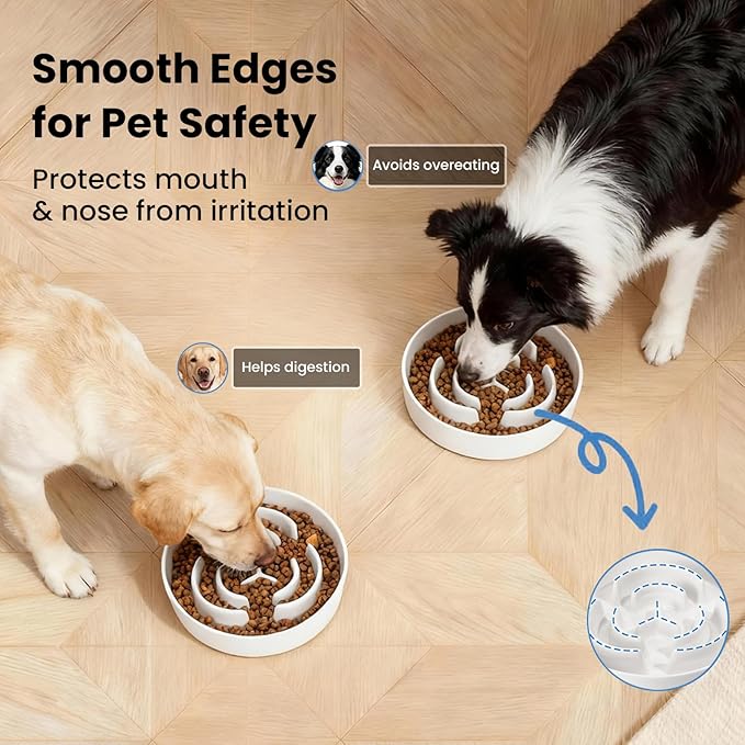 Ceramic Slow Feeder Dog Bowls,0.6 Cups Slow Feeder for Small Breed,Puzzle Dog Food Bowl to Slow Down Eating, Anti-Gulping, Stop Bloat,Preventing Choking,6in,White
