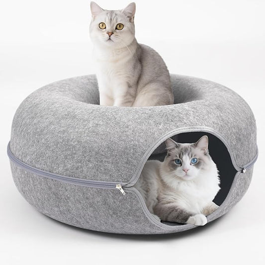 Cat Caves for Indoor Cats, Large Cat Tunnel for Multiple & Large Cats, Scratch Detachable Peekaboo Cat Cave Bed, Kitten Donut Kitty Hideaway Up to 45 Lbs