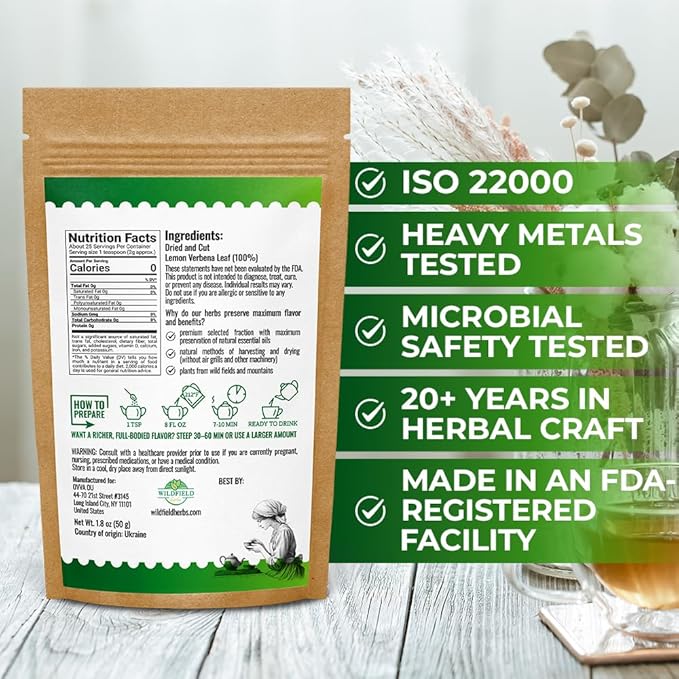 1.8 oz. Lemon Verbena Herbal Tea (Aloysia Citrodora) – 51g Dried Lemon Verbena Herb Tea Cedrón