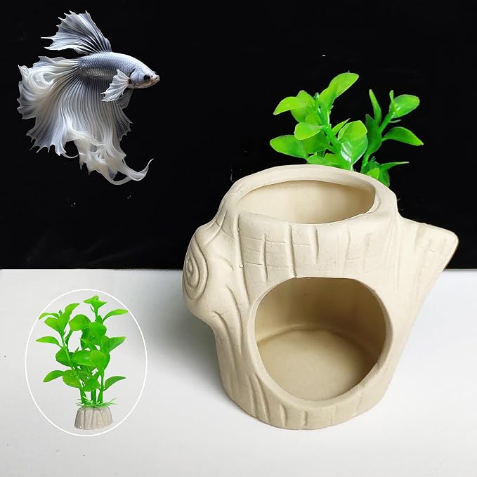 SpringSmart 2Pack Aquarium Cave & Artificial Plant – Fish Hideout Decorations for Betta, Shrimp to Breed & Play