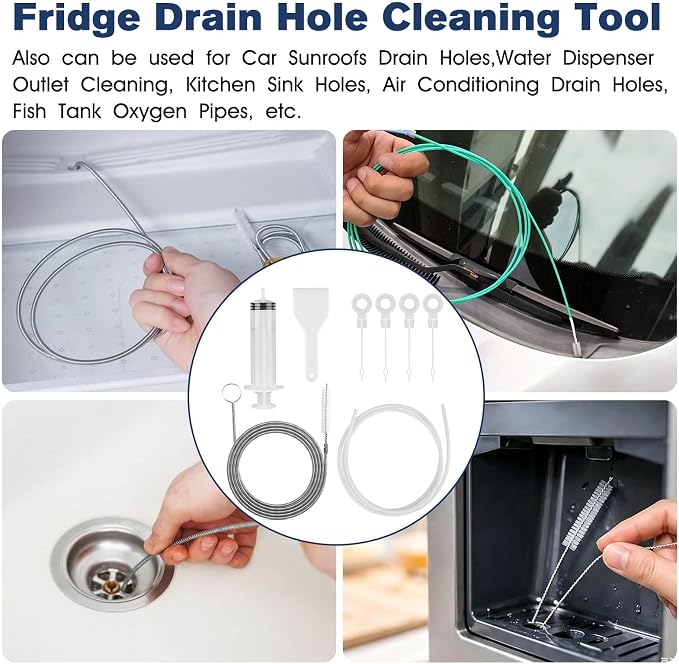 Refrigerator Drain Cleaning Tool -8 PCS Refrigerator Water Line Cleaner Kit | Refrigerator condensate drain cleaning kit, With frozen water line tool and long tube brush fridge drain hole cleaning tool