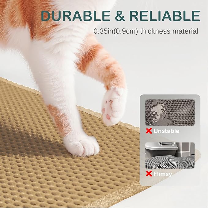 24''x 14.9''Inch Cat Litter Trapping Mat, Double Layer Waterproof Proof Litter Box mat, Non-Slip Design, Reduces Litter Scatter, Easy to Clean, Beige Cat Litter Mat