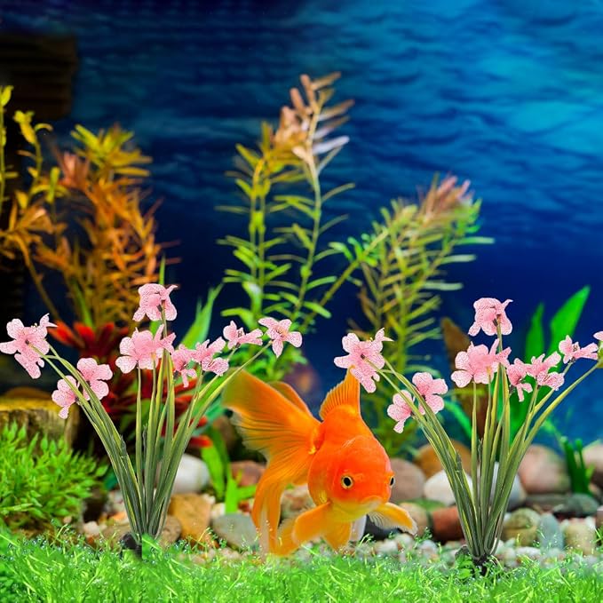 BESTonZON 2Pcs Soft Betta Fish Accessories for Small Desktop Tank, Realistic Artificial Water Flora Landscape Decorations with Weighted Rock Base