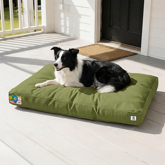 Sytopia 36 Inch Canvas Outdoor Dog Bed for Large Dogs, Durable Indoor Patio Pet Pad for Crate, Great Gift for Pets with Waterproof Machine Washable Removable Cover, Green