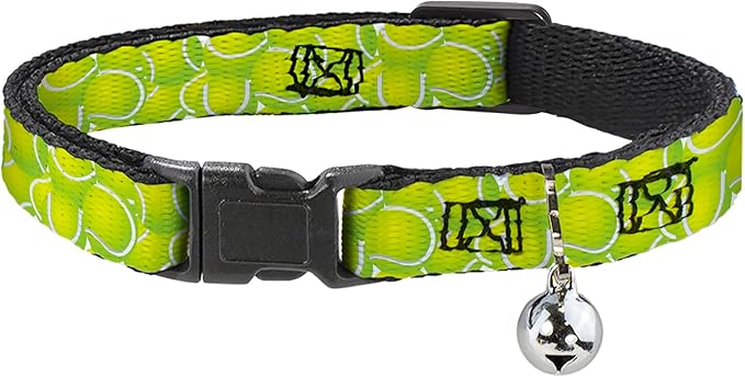 Buckle-Down Breakaway Cat Collar with Bell, Plastic Clip, Easy Adjustable, Tennis Balls Stacked, 8.5 to 12 Inches 0.5 Inch Wide