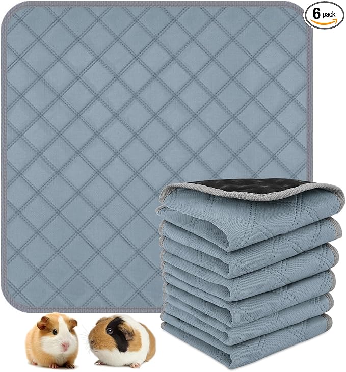 6 Packs Washable Guinea Pig Cage Liners, Waterproof Guinea Pig Pee Pads Reusable Absorbent Bedding Anti Slip Mats for Small Animals Bunny Rabbit Hamster (12 x 12in)