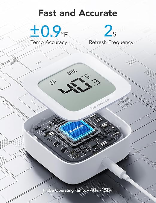 GoveeLife Bluetooth Refrigerator Thermometer with LCD Disaplay, 2-Pack | Freezer alarm fridge monitor with app alerts & anti-false, 197ft range, 2-yr data export. For freezer/fish tank/hot tub