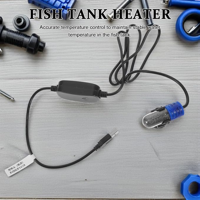 Abaodam Mini Aquarium Heater for Fish Bowls and Betta Fish, USB Powered Auto Temperature Control, Black Plastic and Glass Design, Space-Saving Heater for Small Home Aquatic Environments