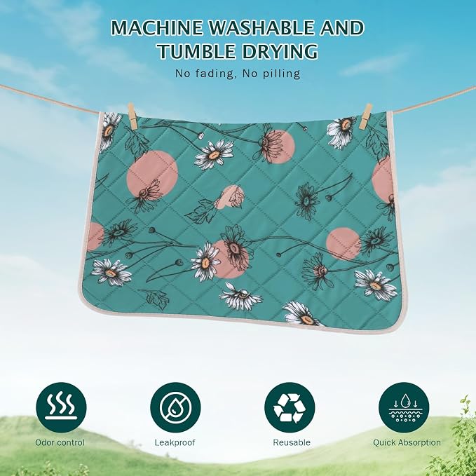IEUUMLER Washable Pee Pads for Dogs, 2 Pack Non-Slip & Waterproof Whelping Pad, Reusable Puppy Potty Training with Fast Absorbent for Playpen EU007 (Teal Daisy, 31"X36"-2pcs)