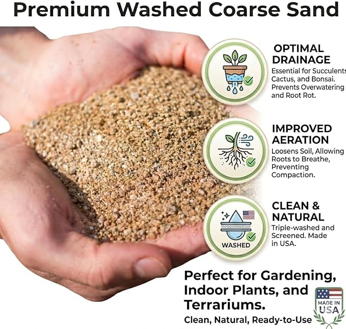 Horticultural Coarse Desert Sand for Plants – Washed Drainage Sand for Succulents, Cactus & Bonsai | Potting Grit for Soil Mix, Terrariums, Aquariums, & Top Dressing (2 Quarts, 6 lbs)