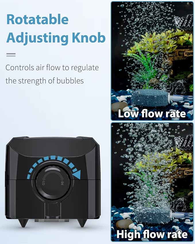 Uniclife Aquarium Air Pump, Adjustable Quiet Oxygen Pump for Fish Tanks, Airline Tubing & Accessories
