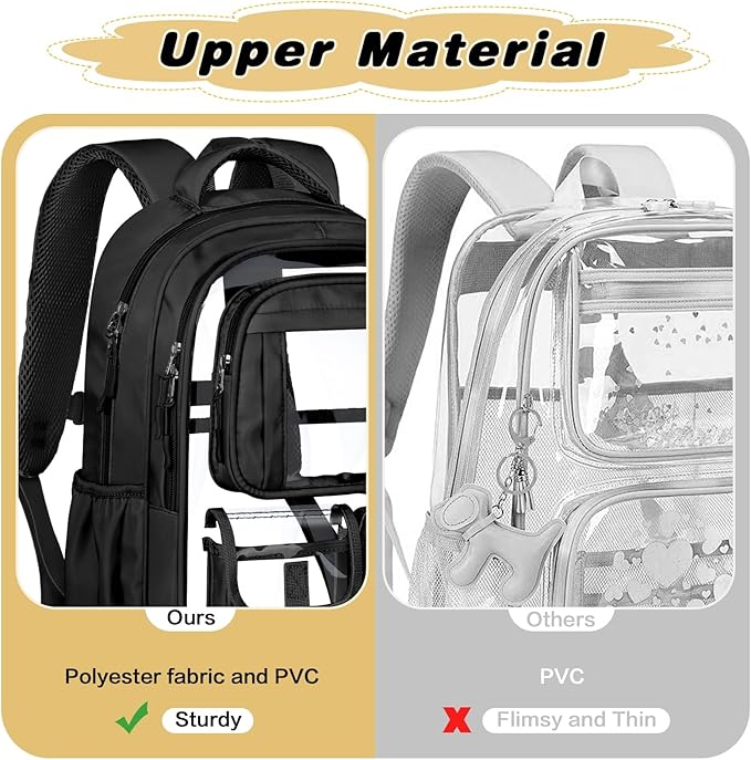 PAMANO Clear Backpack for Girls, Heavy Duty Transparent Bookbag for Kids, See Through Cute Backpacks for Elementary Primary School Work Sport Travel - Black
